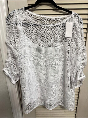 Me by Jennie Garth Charlotte Lace Blouse White Size Large with attached cami